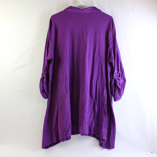 Woman Within Purple Roll Tab Sleeve Button-Up Women's 1X 22/24