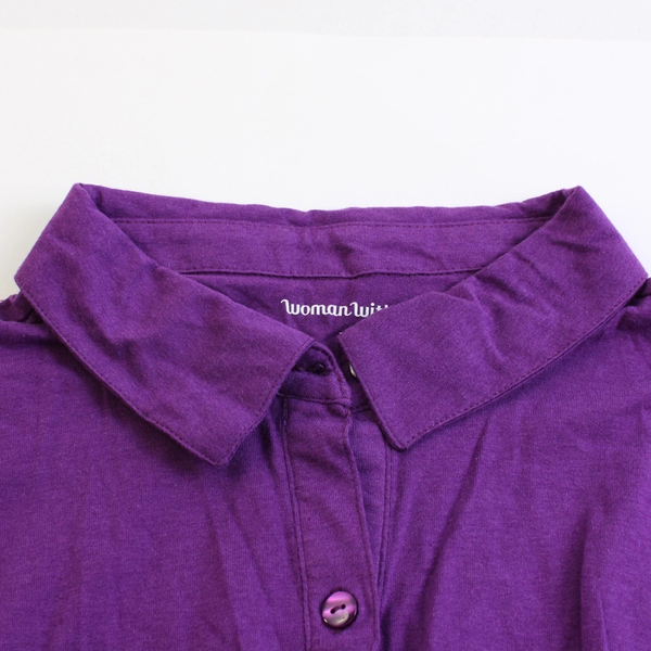 Woman Within Purple Roll Tab Sleeve Button-Up Women's 1X 22/24