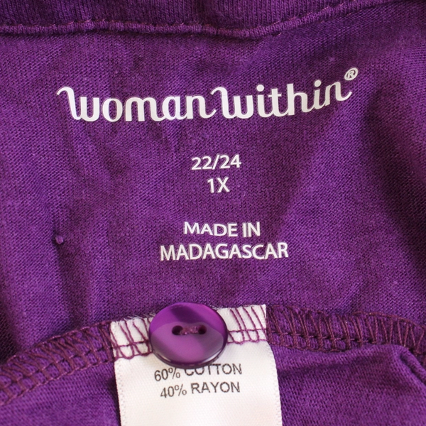 Woman Within Purple Roll Tab Sleeve Button-Up Women's 1X 22/24