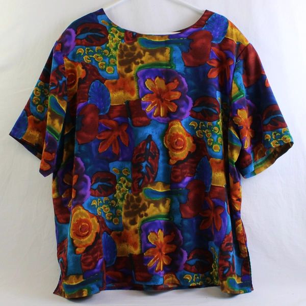 Notations Multicolor Abstract Floral Print Short-Sleeve Blouse Women's Size 24W