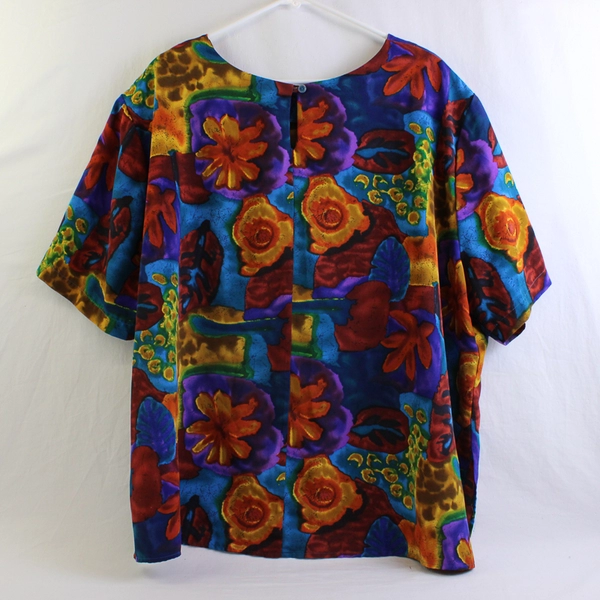 Notations Multicolor Abstract Floral Print Short-Sleeve Blouse Women's Size 24W