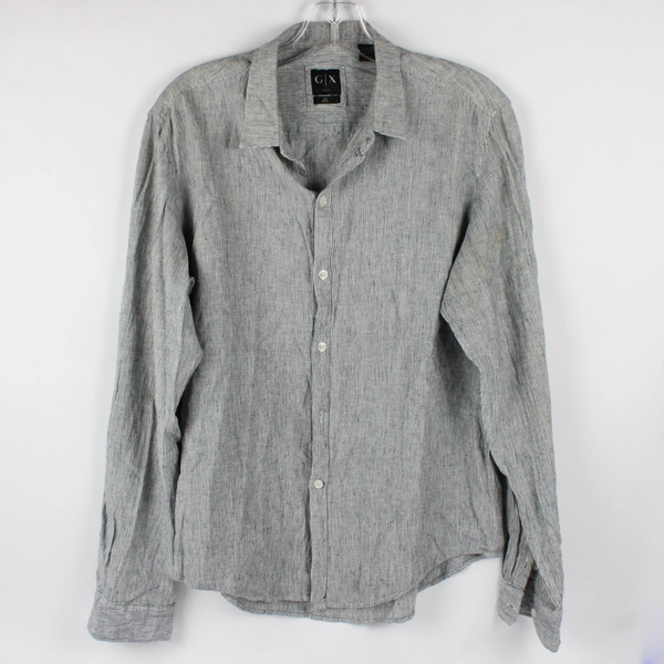 G X Women's Button Up Blouse Size Slim Petite XL Black & White Long Sleeve