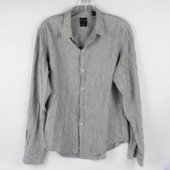 G X Women's Button Up Blouse Size Slim Petite XL Black & White Long Sleeve