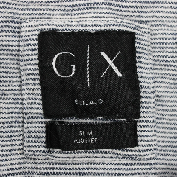 G X Women's Button Up Blouse Size Slim Petite XL Black & White Long Sleeve