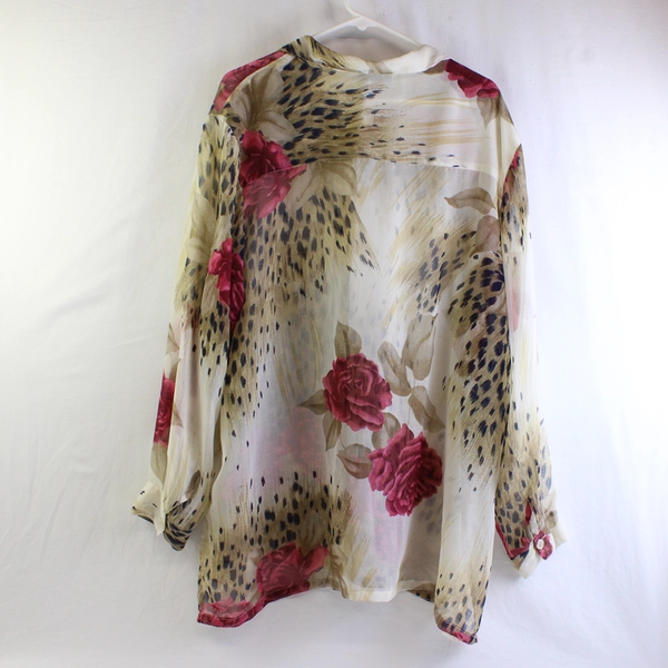 Vintage Venezia Vitale Rose and Cheeta Print Sheer Button-Up Women's Size 26W