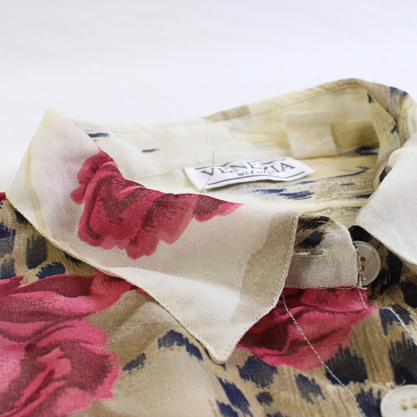 Vintage Venezia Vitale Rose and Cheeta Print Sheer Button-Up Women's Size 26W