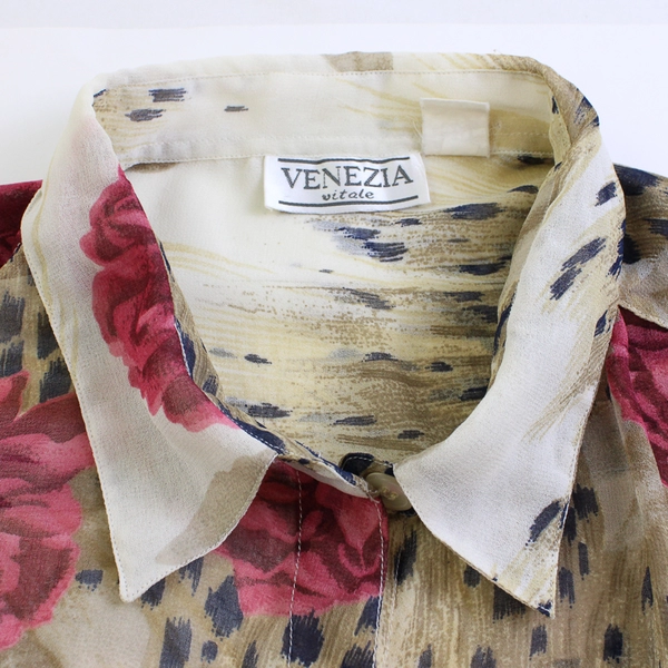 Vintage Venezia Vitale Rose and Cheeta Print Sheer Button-Up Women's Size 26W