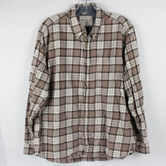 Weatherproof Vintage Brown White Plaid Button-Down Flannel Shirt Men's Size XL