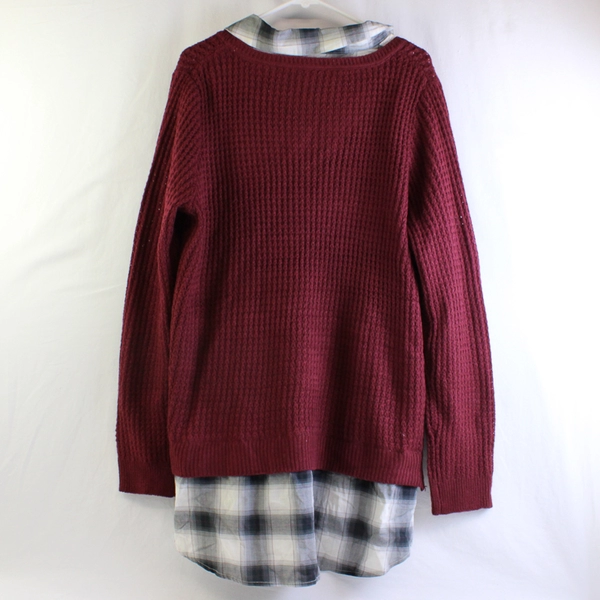 Faded Glory Burgundy Knit Sweater Fake Collared Shirt Women's 2XL 20