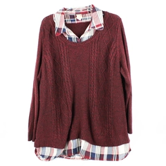 Faded Glory Burgundy Knit Sweater Fake Collared Shirt Women's 3X 22W-24W