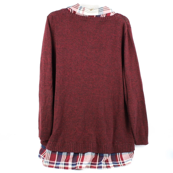 Faded Glory Burgundy Knit Sweater Fake Collared Shirt Women's 3X 22W-24W