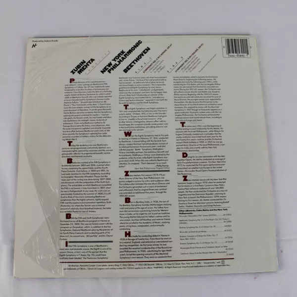 Zubin Mehta New York Philharmonic Beethoven Symphony No. 5 & 8 Vinyl LP