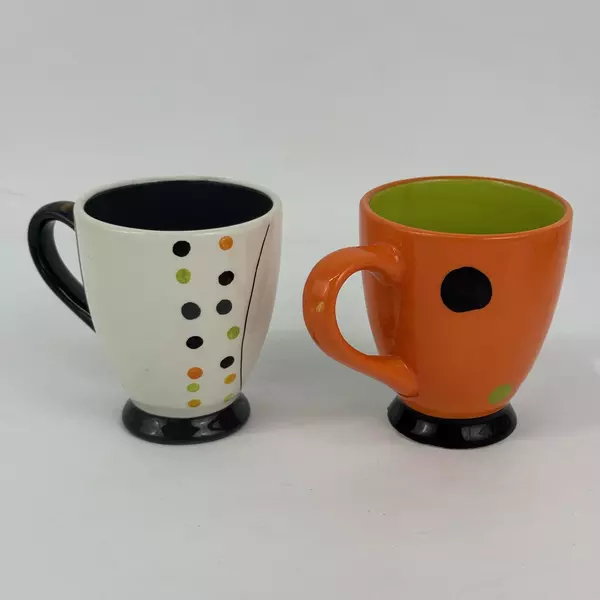 Lot of 2 Tag Halloween Pattern Footed Coffee Cups Retro Style