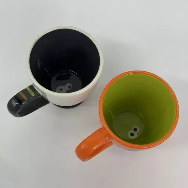 Lot of 2 Tag Halloween Pattern Footed Coffee Cups Retro Style