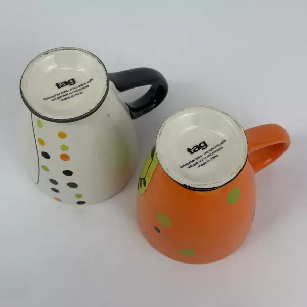 Lot of 2 Tag Halloween Pattern Footed Coffee Cups Retro Style