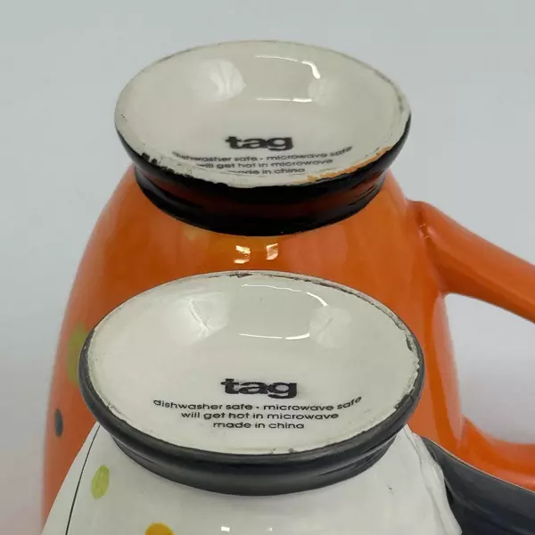 Lot of 2 Tag Halloween Pattern Footed Coffee Cups Retro Style