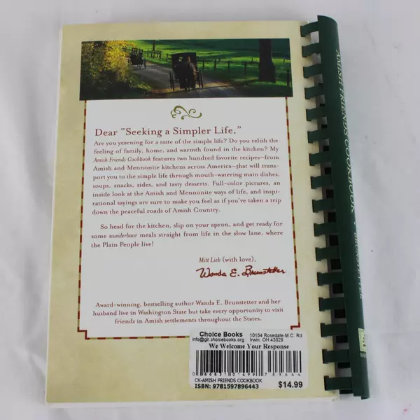 Amish Friends Cookbook by Wanda E Brunstetter Comb Binding Good Condition