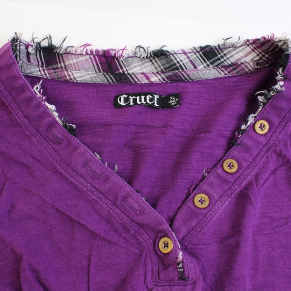 Cruel Purple V-Neck Faux Button Henley Top Women's XL
