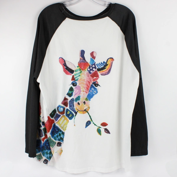 Multicolor Giraffe Graphic Raglan Crew Neck Sweater Women's 5XL