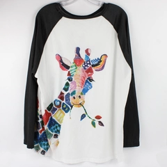 Multicolor Giraffe Graphic Raglan Crew Neck Sweater Women's 5XL