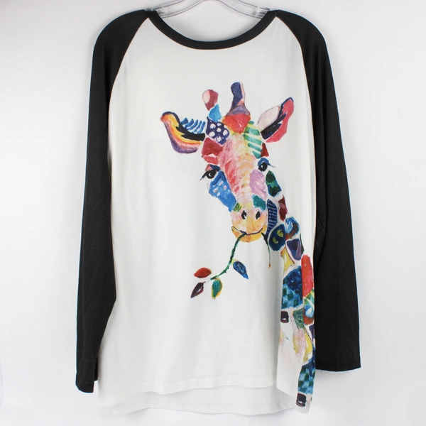 Multicolor Giraffe Graphic Raglan Crew Neck Sweater Women's 5XL