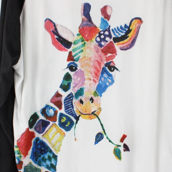 Multicolor Giraffe Graphic Raglan Crew Neck Sweater Women's 5XL