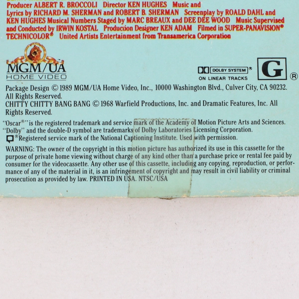 Chitty Chitty Bang Bang VHS Tape 1989 MGM Dick Van Dyke 