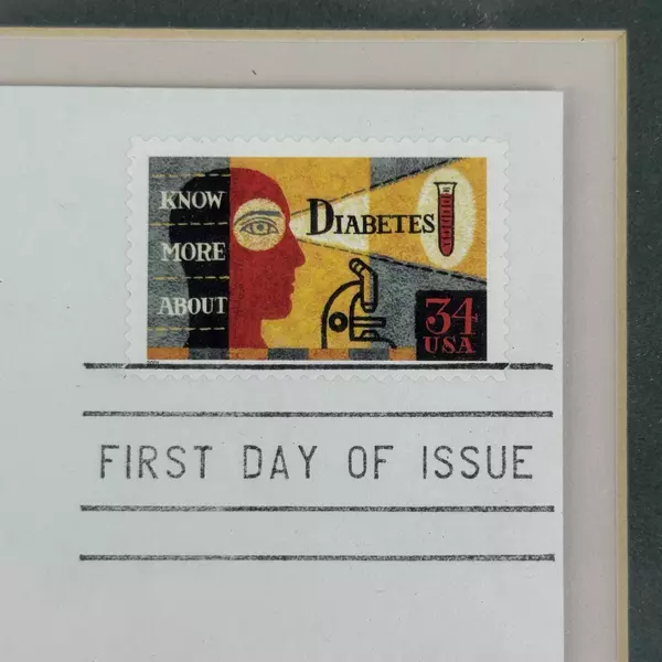 Framed Colorano Silk Cachet First Day Issue Diabetes Awareness Envelope and Pin