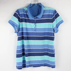 Faded Glory Blue Striped Polo Shirt Women's XL 16-18
