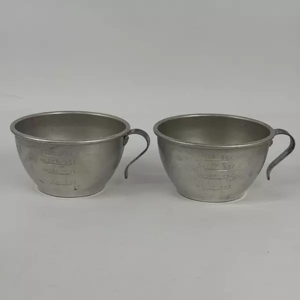 Lot of 2 Vintage Aluminum One Cup Measuring Cups With Open Handles