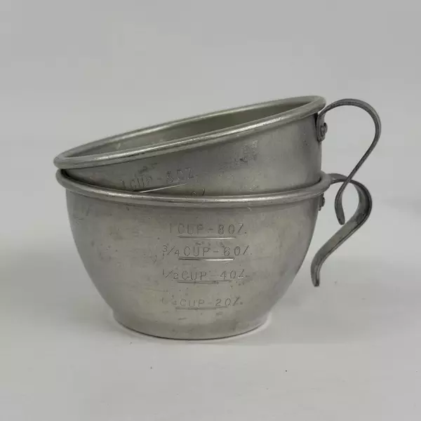 Lot of 2 Vintage Aluminum One Cup Measuring Cups With Open Handles