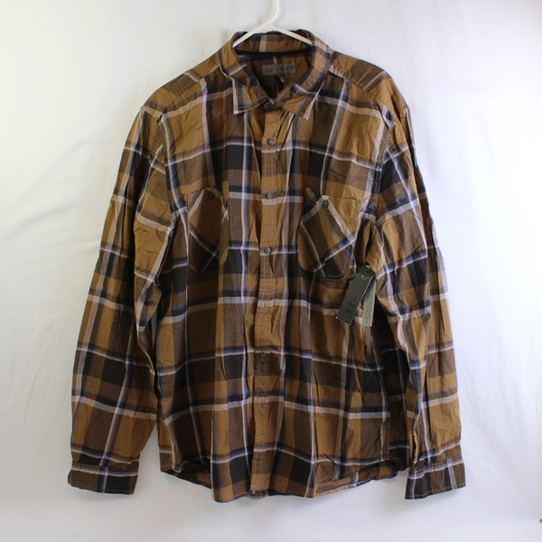 Decree Button Up Shirt Brown White Plaid Men’s Size XXL NWT 100% Cotton