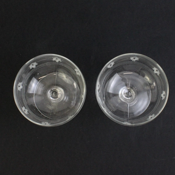 Vintage Set of 2 Single Scoop Glass Footed Ice Cream Dishes with Etching Pattern