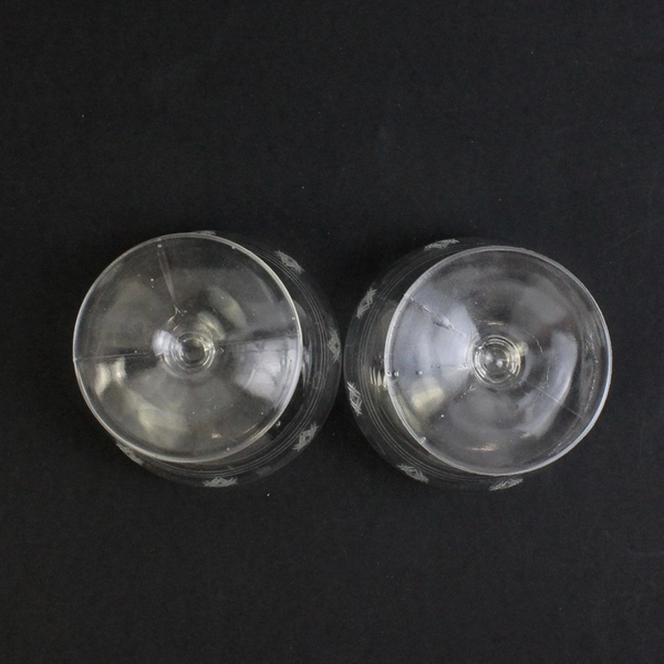 Vintage Set of 2 Single Scoop Glass Footed Ice Cream Dishes with Etching Pattern