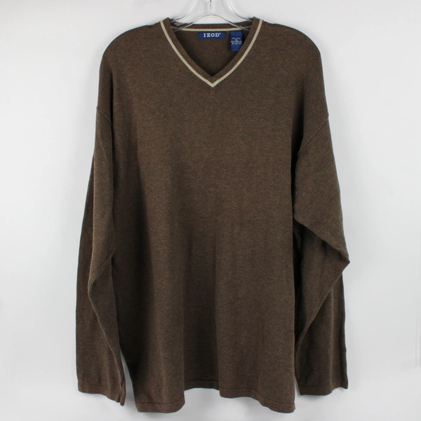 IZOD V-Neck Sweater Long Sleeve Brown Men's Size XL