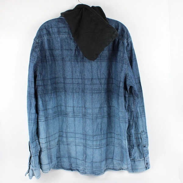 American Rag Men's 100% Cotton Blue Denim Button Up Jacket With Black Hood