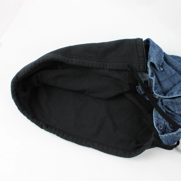 American Rag Men's 100% Cotton Blue Denim Button Up Jacket With Black Hood