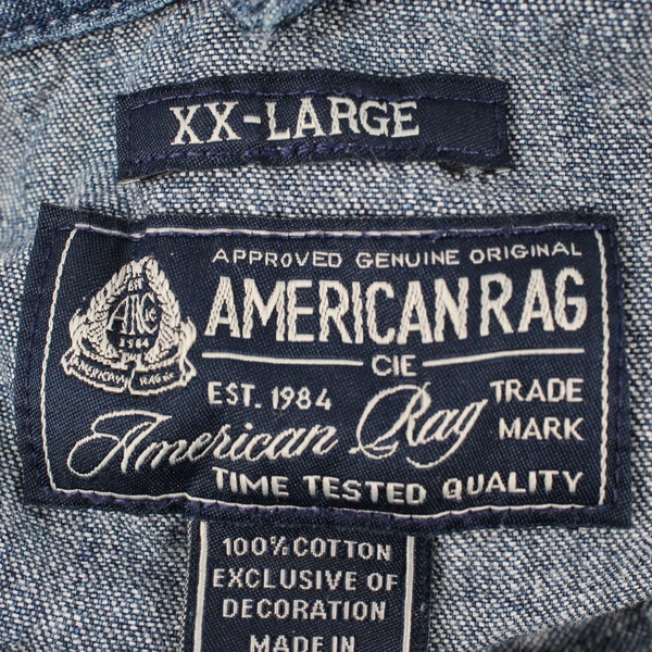 American Rag Men's 100% Cotton Blue Denim Button Up Jacket With Black Hood