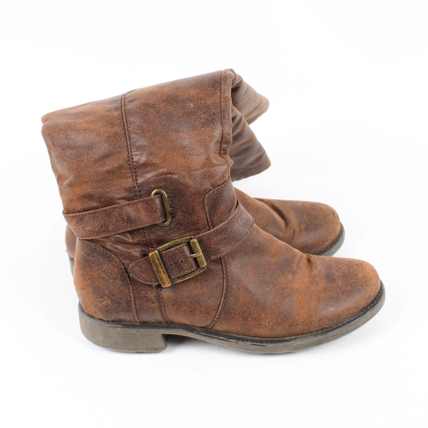 Seville Solid Brown Color Faux Leather Riding Boots Mid Calf Women's Size 7.5M