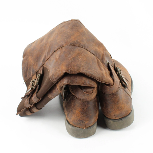 Seville Solid Brown Color Faux Leather Riding Boots Mid Calf Women's Size 7.5M