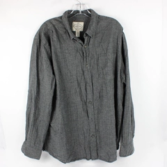 St John's Bay Men's Long Sleeve Button Down Shirt Black Gray Herringbone Size XL
