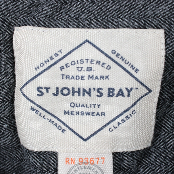St John's Bay Men's Long Sleeve Button Down Shirt Black Gray Herringbone Size XL