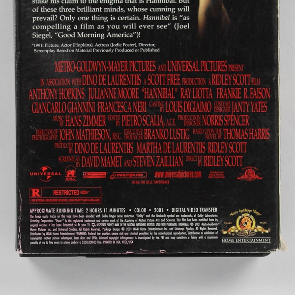 Hannibal VHS Tape 2001