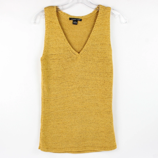 August Silk Women's Sleeveless V-Neck Sweater Top or Vest Gold Color Size S