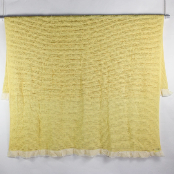 Butter Yellow Satin Trim Knit Throw Blanket 68" x 88" FLAWED