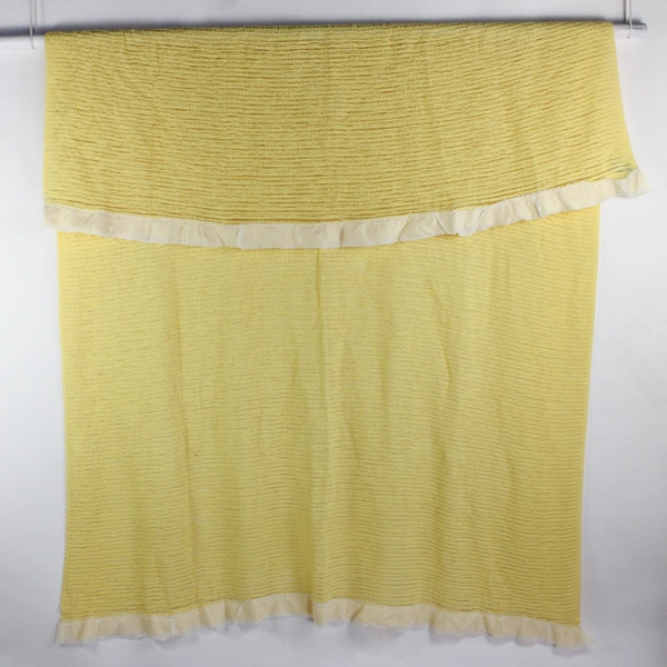 Butter Yellow Satin Trim Knit Throw Blanket 68" x 88" FLAWED