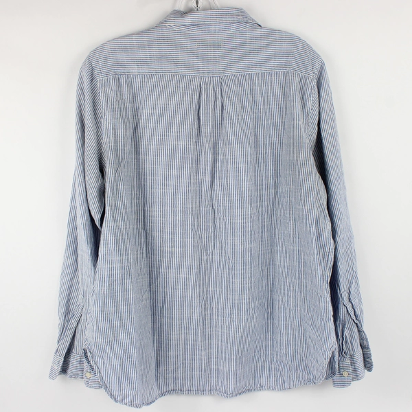 Gap Women's Half Button Up Long Sleeve Blue Whited Striped Size L 100% Cotton