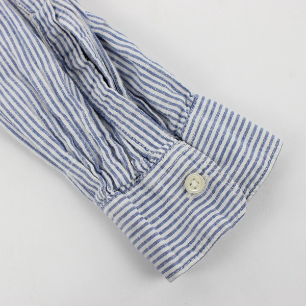 Gap Women's Half Button Up Long Sleeve Blue Whited Striped Size L 100% Cotton