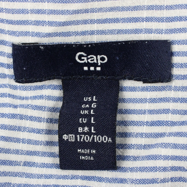 Gap Women's Half Button Up Long Sleeve Blue Whited Striped Size L 100% Cotton