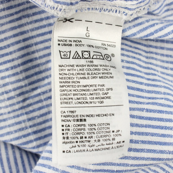 Gap Women's Half Button Up Long Sleeve Blue Whited Striped Size L 100% Cotton